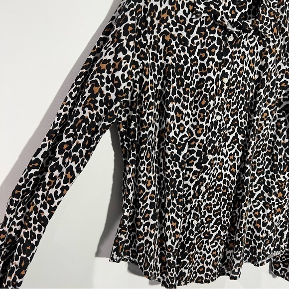 J. Crew Leopard Cotton/Linen Slim Perfect Shirt Long Sleeve Size 16 - Picture 7 of 12